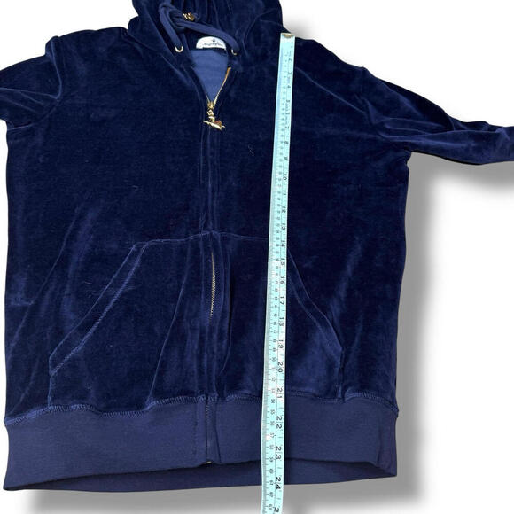 Sugarfree Navy Blue Velour Zip-Up Hoodie Gold Hardware Size M Y2K Angle Heart - Picture 6 of 9